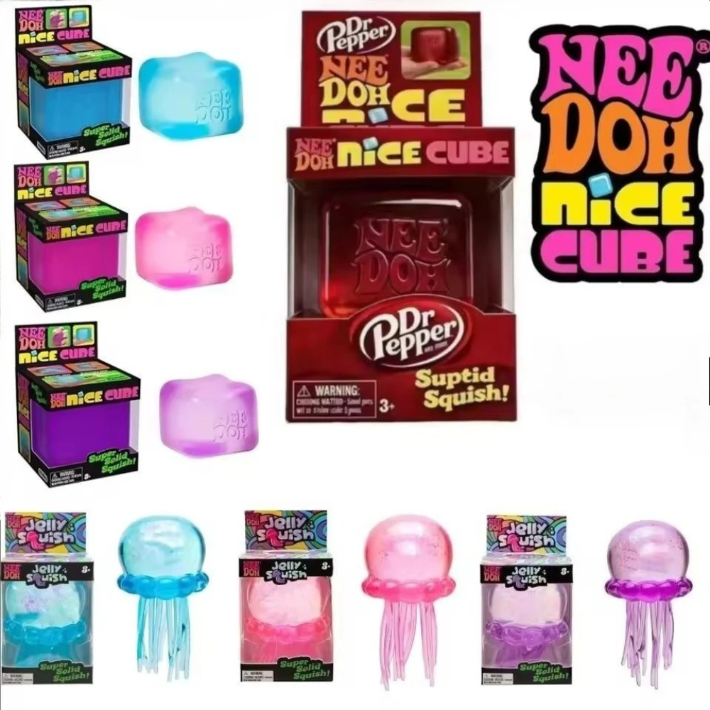 Party Games For Adults And Kids - NeeDoh Trending Jellyfish & Cube Squish