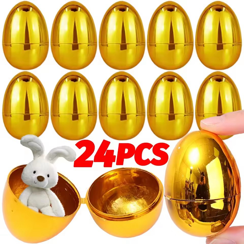 Party Games Easter For Kids - 6-24Pcs Golden Easter Eggs Plastic Fillable